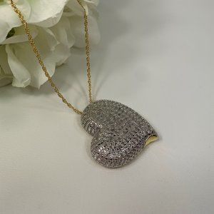CU Filigree Heart Pendant Necklace with Real Diamond Accents